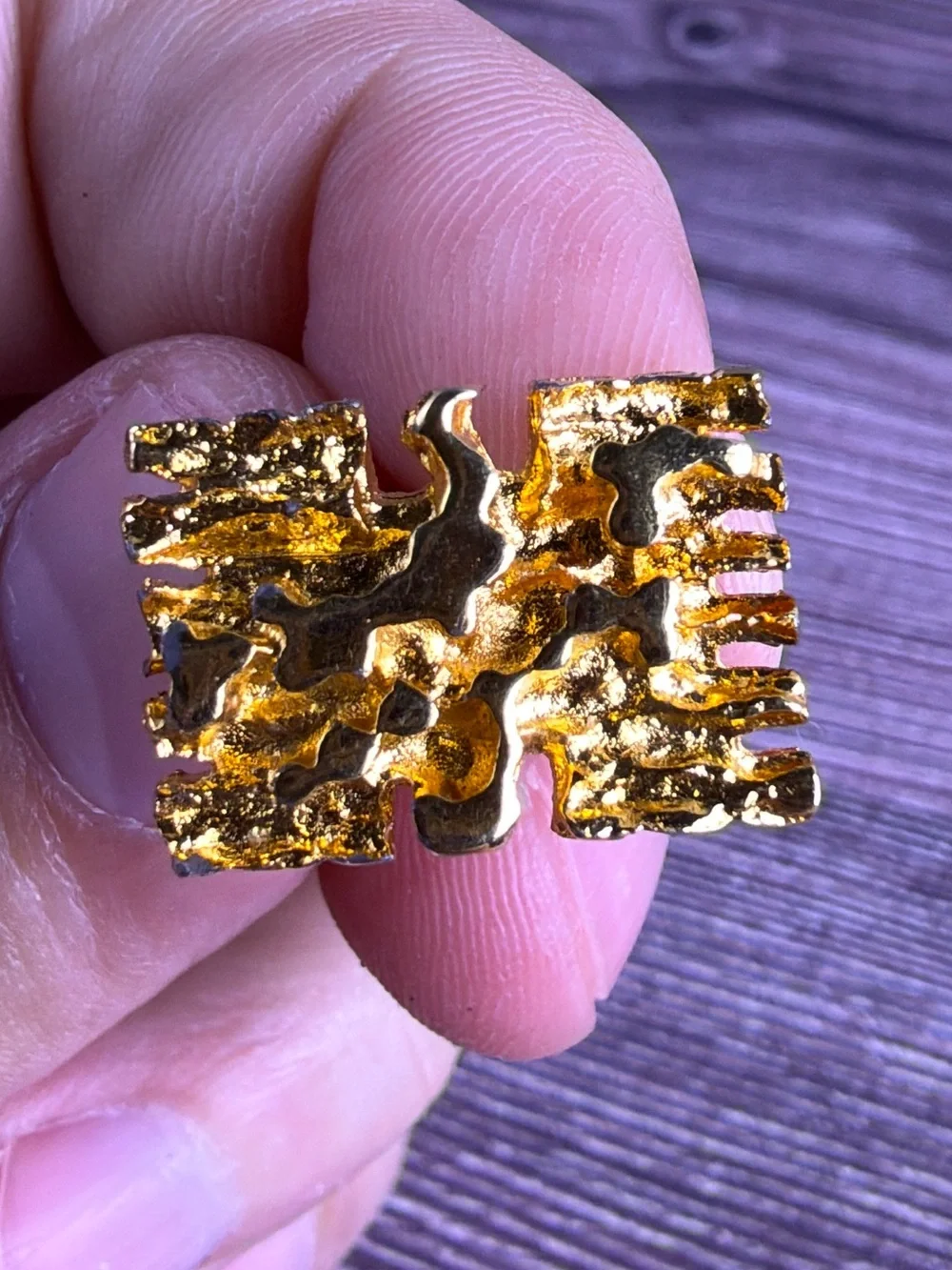 Vintage Christian Dior Gold Tone Nugget Brutalist Cufflinks